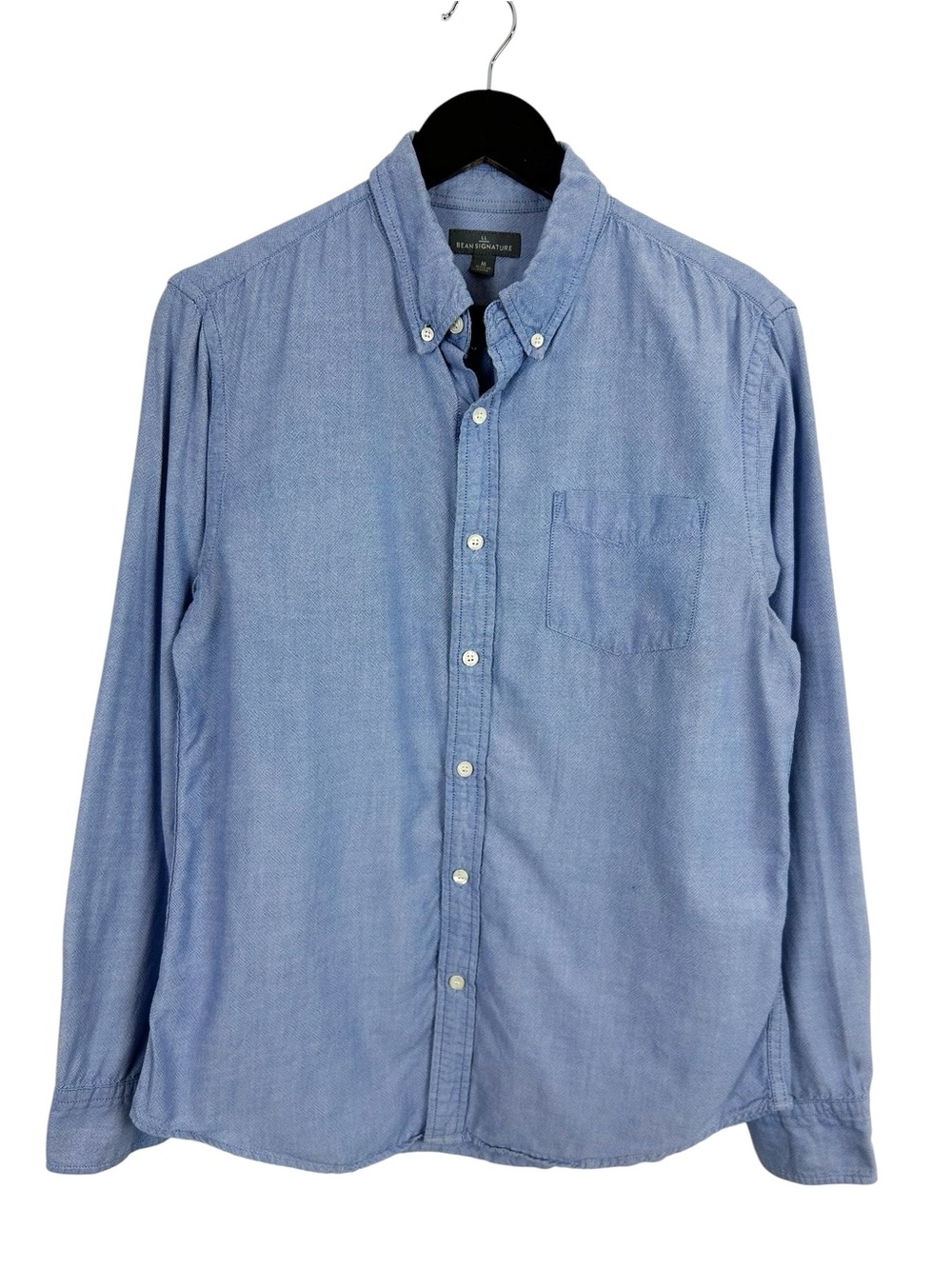 L.L. Bean Signature Blue Button Down Dress Shirt Men's Size Medium 100% Cotton